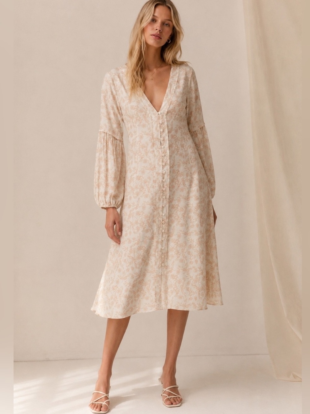 Sancia the maryse dress white pink toile print tencel balloon sleeve fall XS
